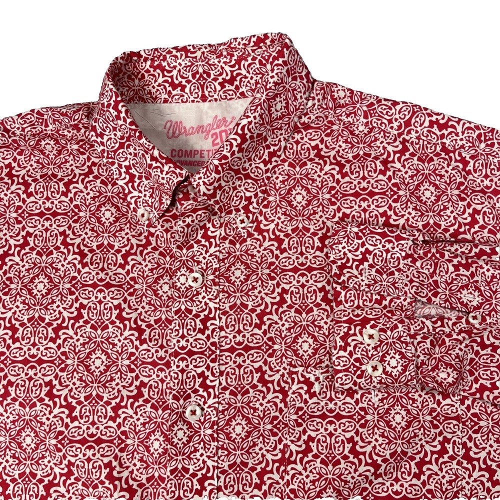 Wrangler 20X Shirt Mens XXL Red Damask Paisley Chili's Button Lng Slv Western